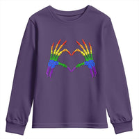 Rainbow Skeleton Heart Hands Youth Sweatshirt LGBTQ Pride Support Graphic