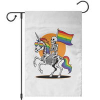Funny Skeleton Riding Unicorn LGBTQ Pride Garden Flag Rainbow Fantasy Graphic
