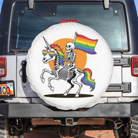 Funny Skeleton Riding Unicorn LGBTQ Pride Spare Tire Cover Rainbow Fantasy Graphic