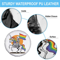 Funny Skeleton Riding Unicorn LGBTQ Pride Spare Tire Cover Rainbow Fantasy Graphic