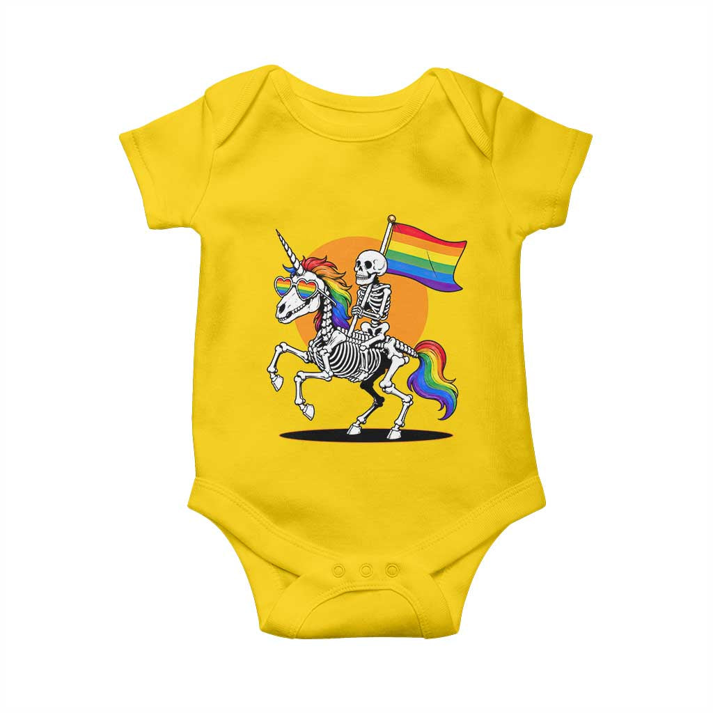 Funny Skeleton Riding Unicorn LGBTQ Pride Baby Onesie Rainbow Fantasy Graphic
