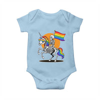 Funny Skeleton Riding Unicorn LGBTQ Pride Baby Onesie Rainbow Fantasy Graphic