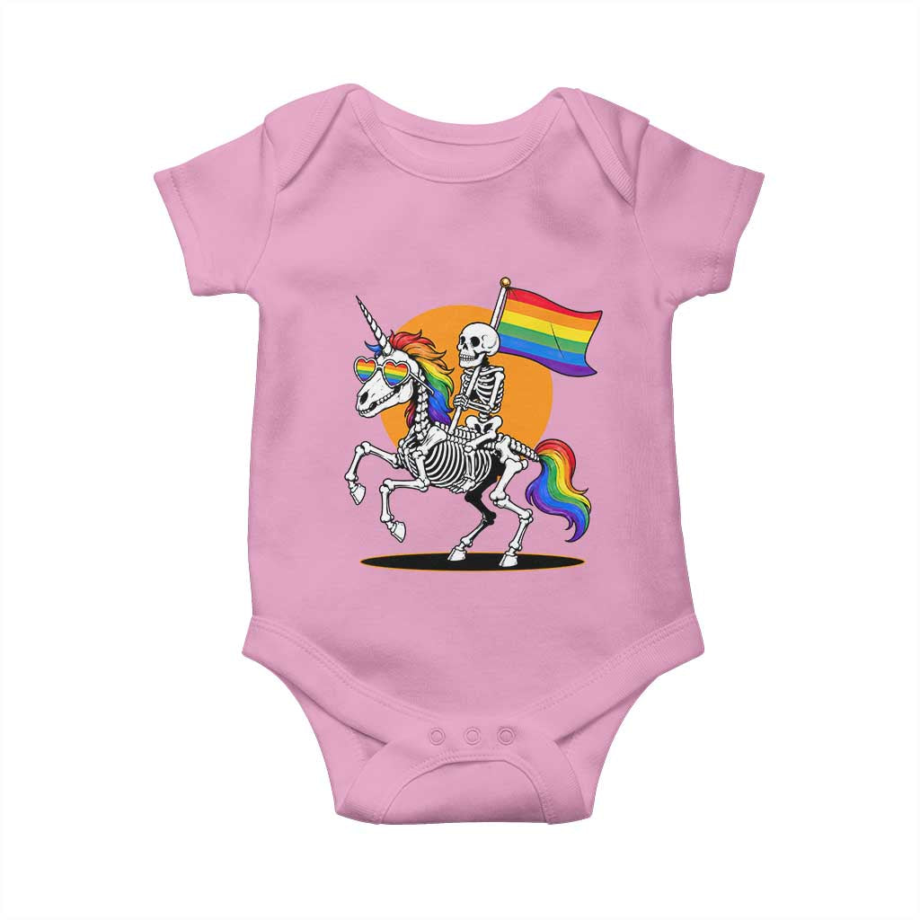 Funny Skeleton Riding Unicorn LGBTQ Pride Baby Onesie Rainbow Fantasy Graphic