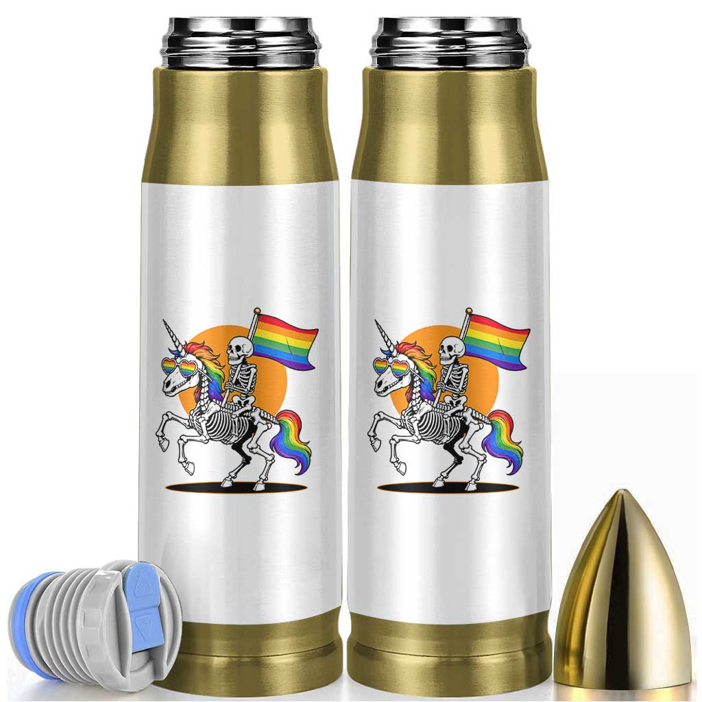 Funny Skeleton Riding Unicorn LGBTQ Pride Bullet Tumbler Rainbow Fantasy Graphic