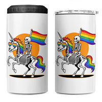 Funny Skeleton Riding Unicorn LGBTQ Pride 4 in 1 Can Cooler Tumbler Rainbow Fantasy Graphic