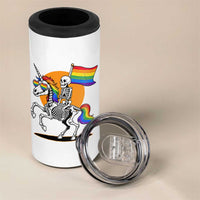 Funny Skeleton Riding Unicorn LGBTQ Pride 4 in 1 Can Cooler Tumbler Rainbow Fantasy Graphic