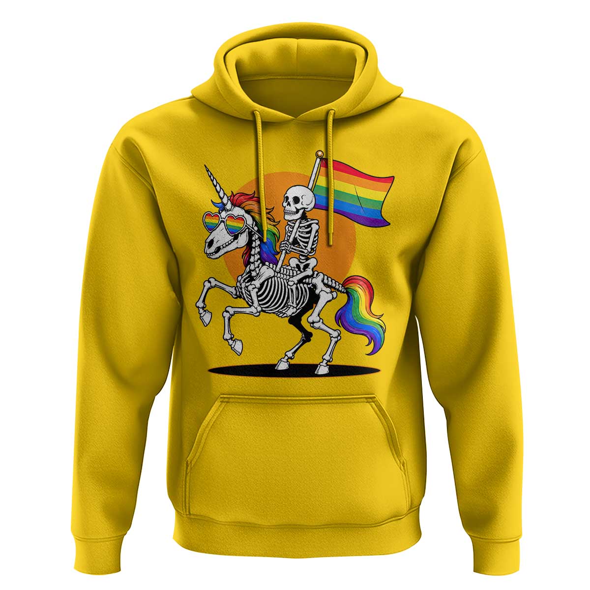 Funny Skeleton Riding Unicorn LGBTQ Pride Hoodie Rainbow Fantasy Graphic