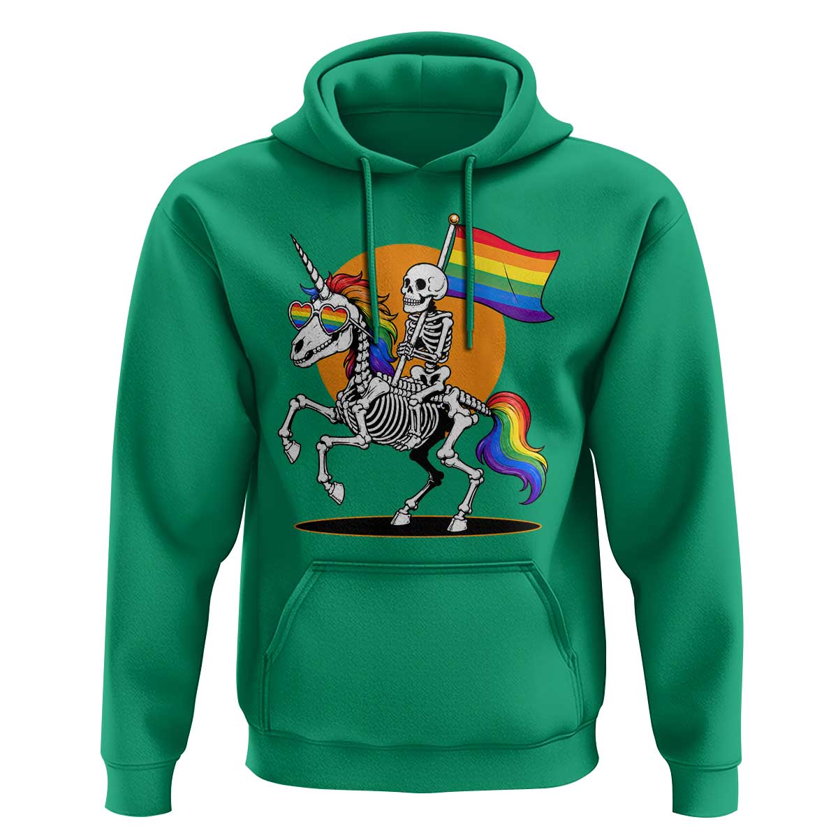 Funny Skeleton Riding Unicorn LGBTQ Pride Hoodie Rainbow Fantasy Graphic