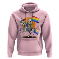 Funny Skeleton Riding Unicorn LGBTQ Pride Hoodie Rainbow Fantasy Graphic