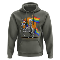 Funny Skeleton Riding Unicorn LGBTQ Pride Hoodie Rainbow Fantasy Graphic