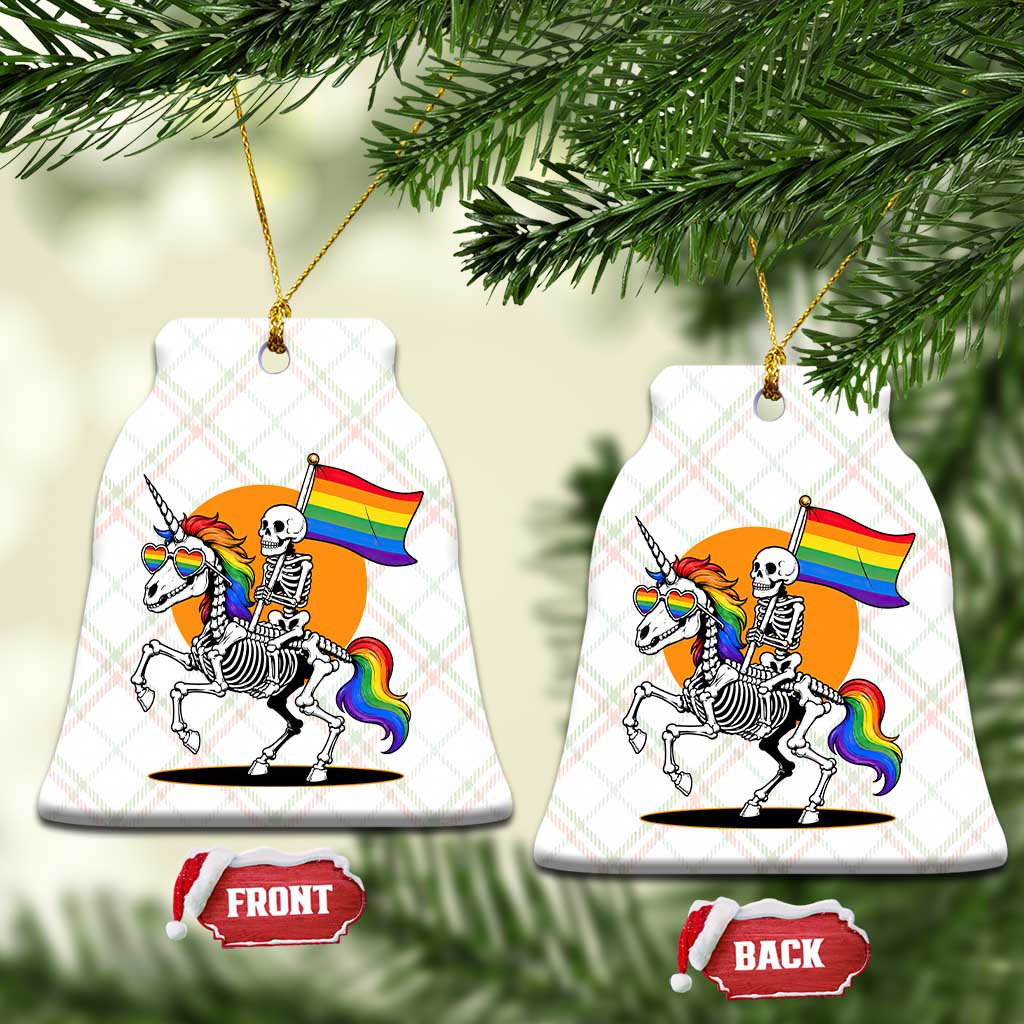 Funny Skeleton Riding Unicorn LGBTQ Pride Ceramic Ornament Rainbow Fantasy Graphic