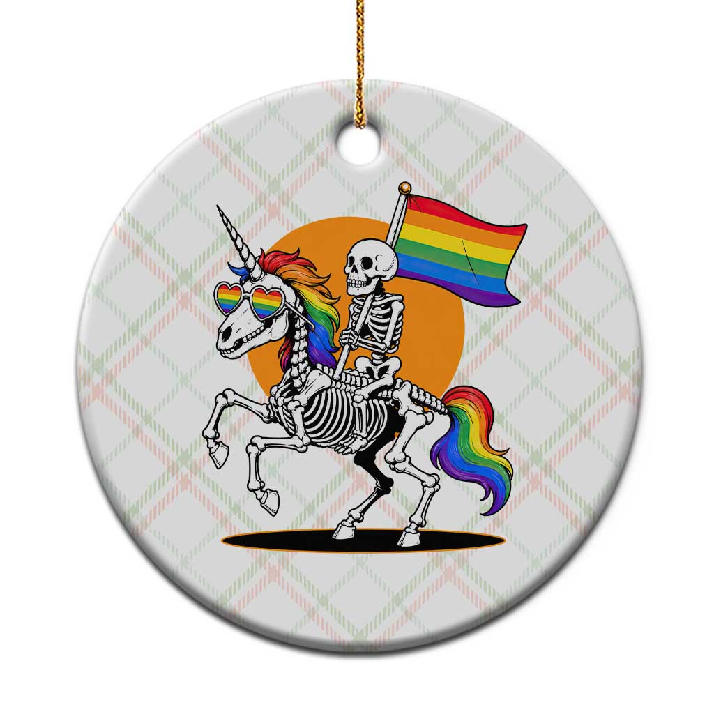 Funny Skeleton Riding Unicorn LGBTQ Pride Ceramic Ornament Rainbow Fantasy Graphic