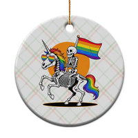 Funny Skeleton Riding Unicorn LGBTQ Pride Ceramic Ornament Rainbow Fantasy Graphic