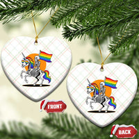 Funny Skeleton Riding Unicorn LGBTQ Pride Ceramic Ornament Rainbow Fantasy Graphic