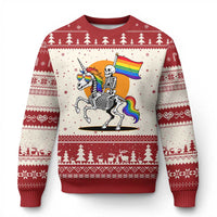 Funny Skeleton Riding Unicorn LGBTQ Pride Ugly Christmas Sweater Rainbow Fantasy Graphic