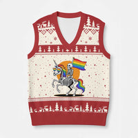 Funny Skeleton Riding Unicorn LGBTQ Pride V-Neck Knit Sweater Vest Rainbow Fantasy Graphic