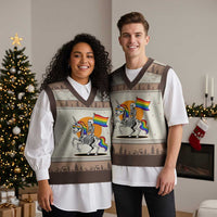 Funny Skeleton Riding Unicorn LGBTQ Pride V-Neck Knit Sweater Vest Rainbow Fantasy Graphic
