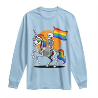 Funny Skeleton Riding Unicorn LGBTQ Pride Long Sleeve Shirt Rainbow Fantasy Graphic