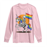 Funny Skeleton Riding Unicorn LGBTQ Pride Long Sleeve Shirt Rainbow Fantasy Graphic