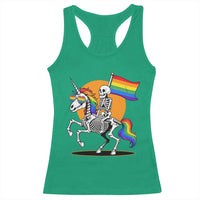Funny Skeleton Riding Unicorn LGBTQ Pride Racerback Tank Top Rainbow Fantasy Graphic