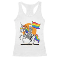 Funny Skeleton Riding Unicorn LGBTQ Pride Racerback Tank Top Rainbow Fantasy Graphic
