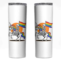 Funny Skeleton Riding Unicorn LGBTQ Pride Skinny Tumbler Rainbow Fantasy Graphic