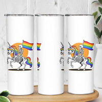 Funny Skeleton Riding Unicorn LGBTQ Pride Skinny Tumbler Rainbow Fantasy Graphic
