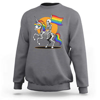 Funny Skeleton Riding Unicorn LGBTQ Pride Sweatshirt Rainbow Fantasy Graphic