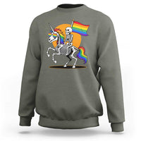 Funny Skeleton Riding Unicorn LGBTQ Pride Sweatshirt Rainbow Fantasy Graphic