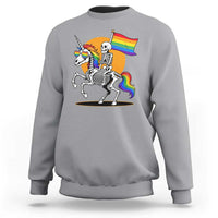 Funny Skeleton Riding Unicorn LGBTQ Pride Sweatshirt Rainbow Fantasy Graphic