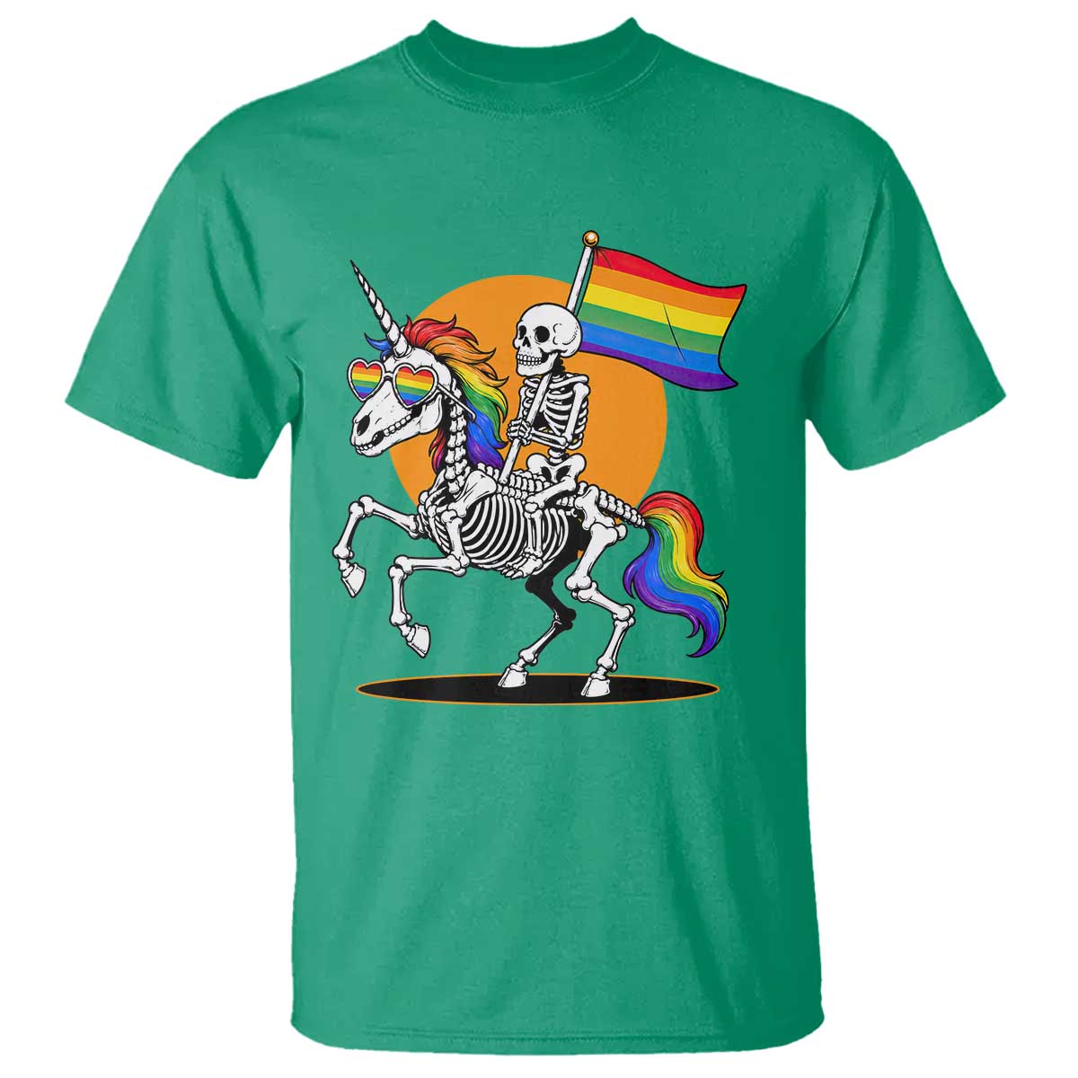 Funny Skeleton Riding Unicorn LGBTQ Pride T Shirt Rainbow Fantasy Graphic
