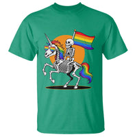 Funny Skeleton Riding Unicorn LGBTQ Pride T Shirt Rainbow Fantasy Graphic