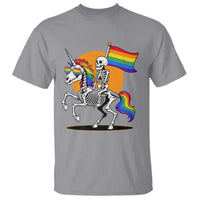 Funny Skeleton Riding Unicorn LGBTQ Pride T Shirt Rainbow Fantasy Graphic