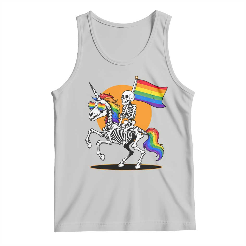 Funny Skeleton Riding Unicorn LGBTQ Pride Tank Top Rainbow Fantasy Graphic