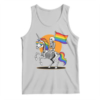 Funny Skeleton Riding Unicorn LGBTQ Pride Tank Top Rainbow Fantasy Graphic
