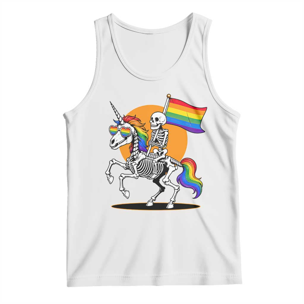 Funny Skeleton Riding Unicorn LGBTQ Pride Tank Top Rainbow Fantasy Graphic