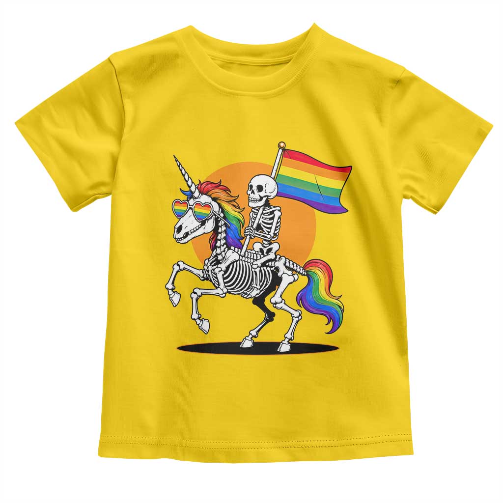Funny Skeleton Riding Unicorn LGBTQ Pride Toddler T Shirt Rainbow Fantasy Graphic