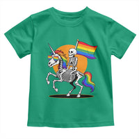 Funny Skeleton Riding Unicorn LGBTQ Pride Toddler T Shirt Rainbow Fantasy Graphic