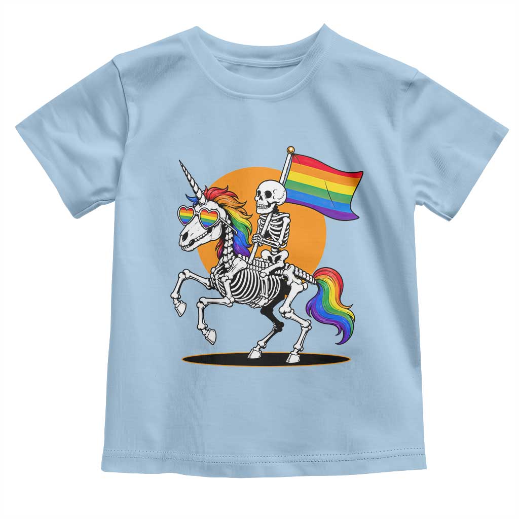Funny Skeleton Riding Unicorn LGBTQ Pride Toddler T Shirt Rainbow Fantasy Graphic