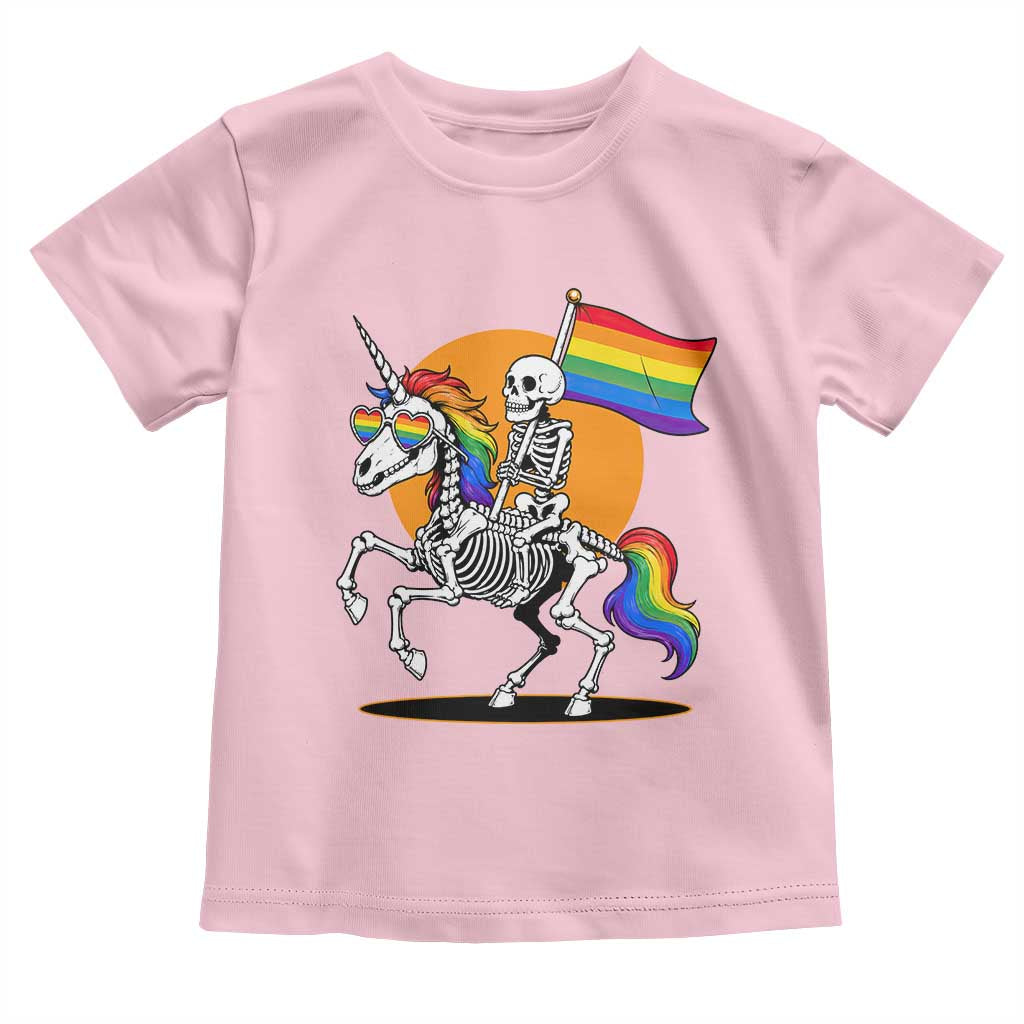 Funny Skeleton Riding Unicorn LGBTQ Pride Toddler T Shirt Rainbow Fantasy Graphic