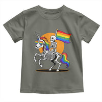 Funny Skeleton Riding Unicorn LGBTQ Pride Toddler T Shirt Rainbow Fantasy Graphic