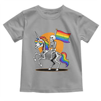 Funny Skeleton Riding Unicorn LGBTQ Pride Toddler T Shirt Rainbow Fantasy Graphic