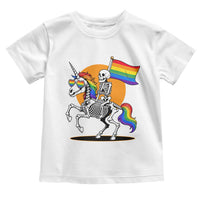 Funny Skeleton Riding Unicorn LGBTQ Pride Toddler T Shirt Rainbow Fantasy Graphic