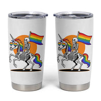 Funny Skeleton Riding Unicorn LGBTQ Pride Tumbler Cup Rainbow Fantasy Graphic
