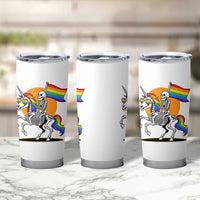Funny Skeleton Riding Unicorn LGBTQ Pride Tumbler Cup Rainbow Fantasy Graphic