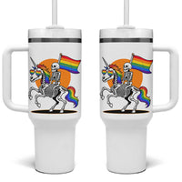 Funny Skeleton Riding Unicorn LGBTQ Pride Tumbler With Handle Rainbow Fantasy Graphic