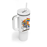 Funny Skeleton Riding Unicorn LGBTQ Pride Tumbler With Handle Rainbow Fantasy Graphic