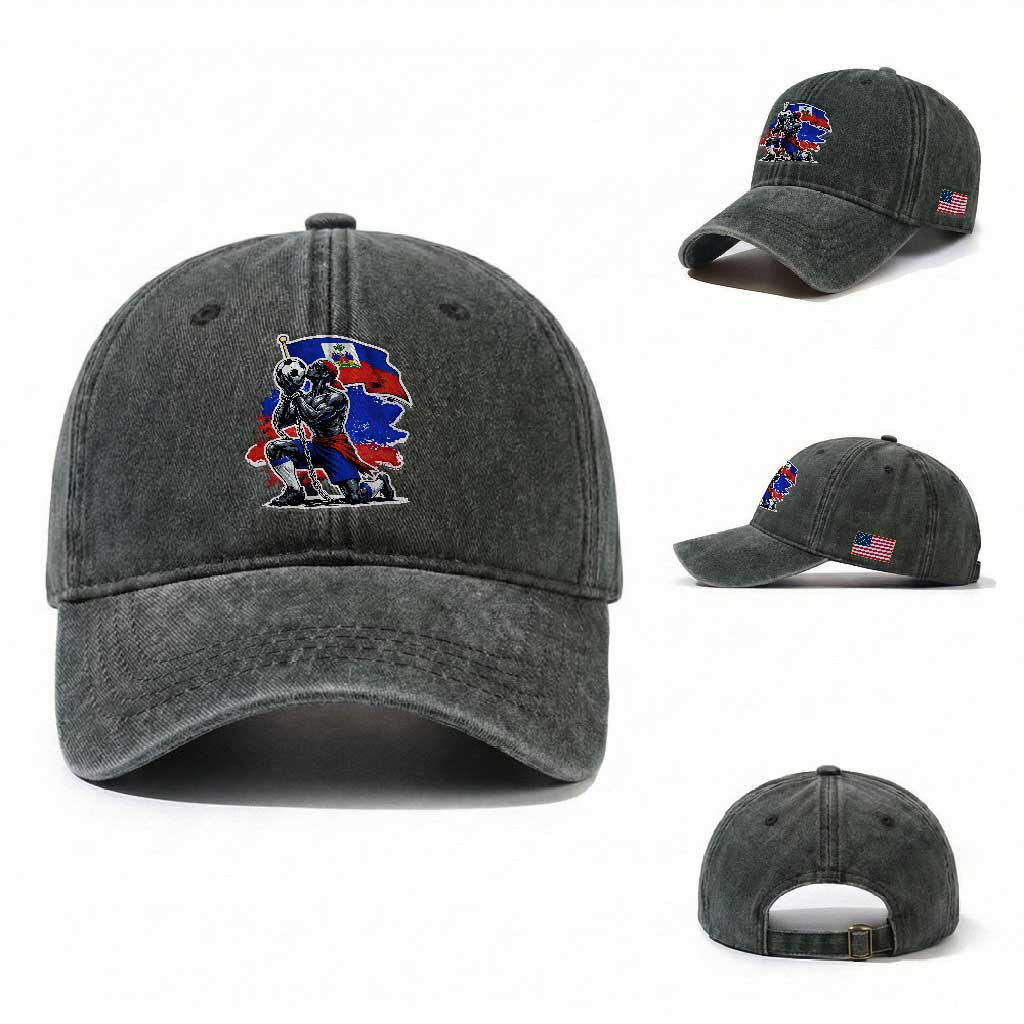 Proud Haiti Soccer Fan Washed Cotton Baseball Cap Ayiti Heritage Pride