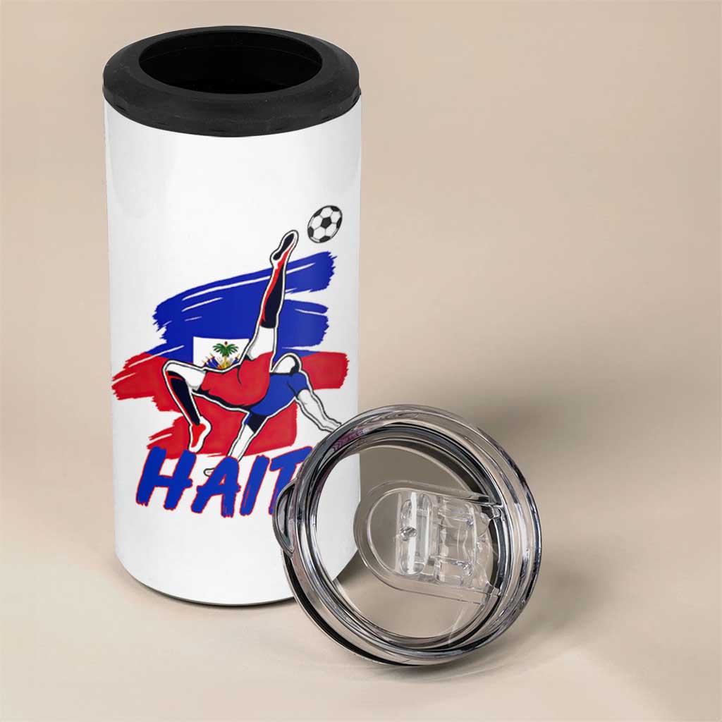 Caribbean Soccer Lover Gift 4 in 1 Can Cooler Tumbler Haitian Heritage Pride