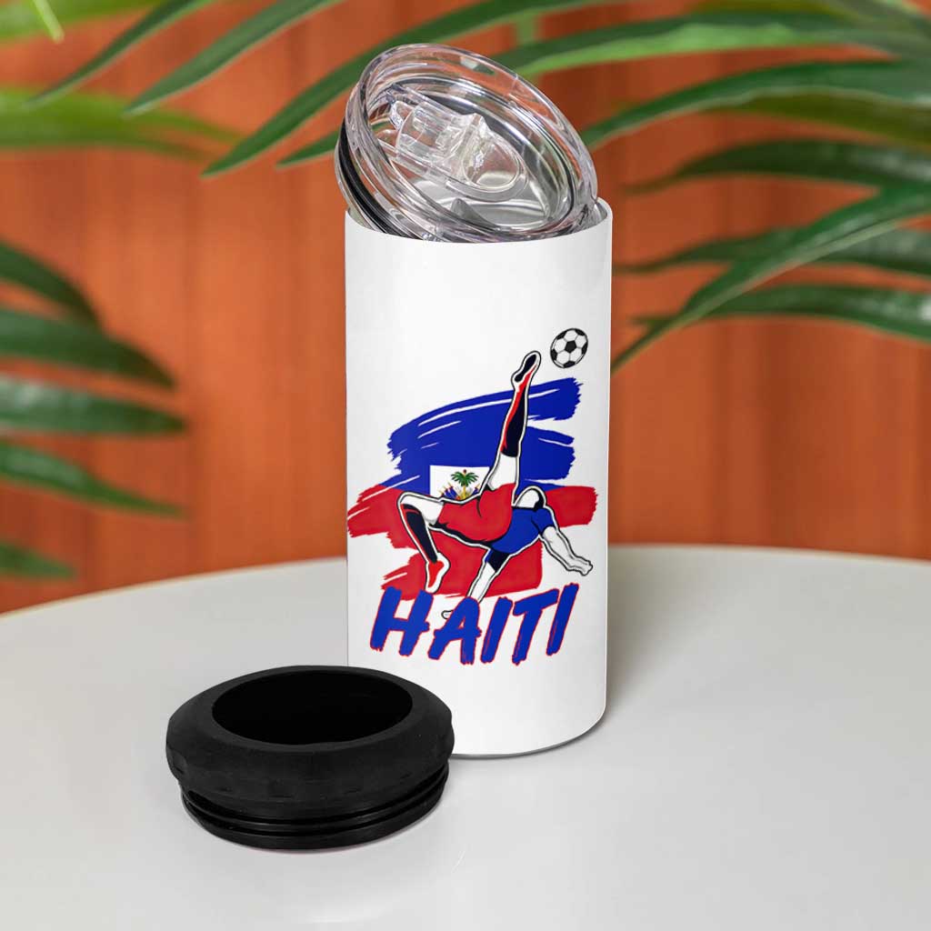 Caribbean Soccer Lover Gift 4 in 1 Can Cooler Tumbler Haitian Heritage Pride